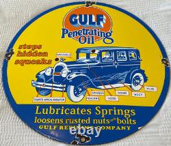 Vintage Gulf Pénétrating Oil Porcelaine Signe Station De Service Gaz D'essence À Moteur