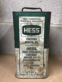 Vintage Hess Huile Moteur 2 Gallon Can Station Service Oil Gas