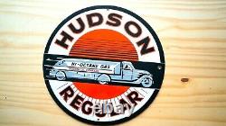 Vintage Hudson Regular Porcelaine Signe Gaz Huile Moteur De La Pompe Plate Service Station