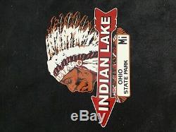 Vintage Indian Lac Pancarte De Métal Plaque Gaz Huile Service Station De Pompage Rare Parc Ohio