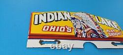 Vintage Indian Lake Porcelaine Ohio Station De Service D'essence Panneau Topper Indien