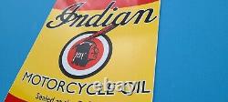 Vintage Indian Motorcycle Porcelaine Gaz Chef Service Station Quart Peut Signer