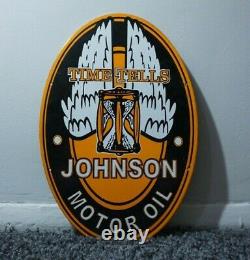 Vintage Johnson Porcelaine Enseigne Gas Motor Service Station Pompe Huile Rare Ad Time
