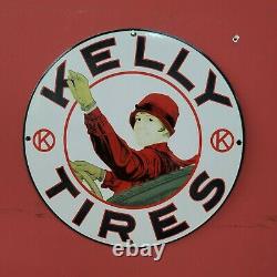 Vintage Kelly Pneus Porcelaine Service Station Auto Gas Dealer Pump Sign