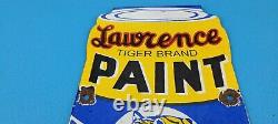 Vintage Lawrence Tiger Paints Porcelaine Essence Station De Service Plaque De Pompe