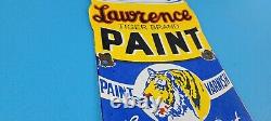 Vintage Lawrence Tiger Paints Porcelaine Essence Station De Service Plaque De Pompe