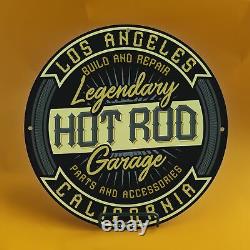 Vintage Los Angeles Hot Rod Depuis 1983 Station De Service D'essence De Porcelaine Signe De Pompe