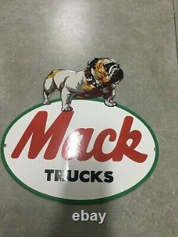 Vintage Mack Trucks Porcelaine Enseigne Bull Dog Trucker Gas Station Oil Service