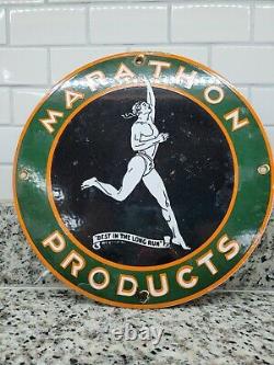 Vintage Marathon Porcelaine Sign Station Essence Pompe Signage Motor Oil Service Lube
