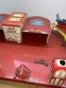 Vintage Marx Toy Service De La Station De Tin 1940 Litho / 50 Iob Globes Gaz Électrique Vg