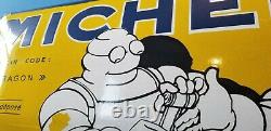 Vintage Michelin Pneus Porcelaine Gaz Bibendum Service Station Convex Big Sign