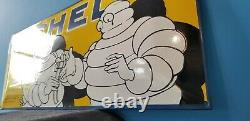 Vintage Michelin Pneus Porcelaine Gaz Bibendum Service Station Convex Big Sign