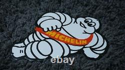 Vintage Michelin Pneus Porcelaine Plaque Métallique Essence Station De Service Pompe Rare Ad
