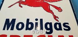 Vintage Mobil Gasoline Porcelain Gas Station Shield Pegasus Signe