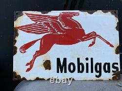 Vintage Mobil Gaz Porcelaine Plaque Métallique Pegasus Lube Station-service Garage Boutique