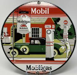 Vintage Mobilgas Porcelaine Signe Huile À Gaz En Acier Garage Pompe Plate Service Station