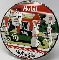 Vintage Mobilgas Porcelaine Signe Huile À Gaz En Acier Garage Pompe Plate Service Station