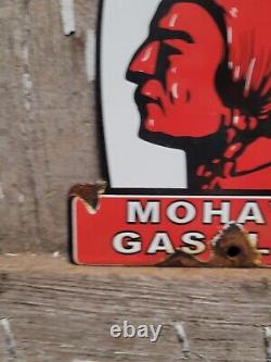 Vintage Mohawk Essence Porcelaine Signe Station D'essence Red Indian Motor Oil Service