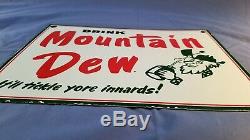 Vintage Mountain Dew Porcelaine Gaz Beverage Station Service Hillbilly Pancarte De Métal