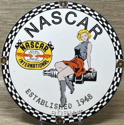Vintage Nascar Raceway Porcelaine Sign Station Essence Pompe Service D'huile De Moteur
