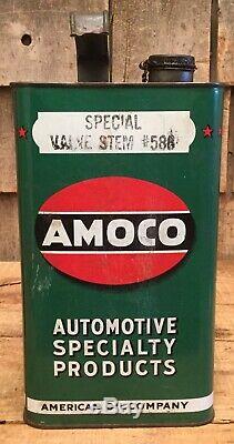 Vintage Nos 1 Gal Amoco Valve Stem # 586 Huile Moteur Tin Can Gas Service Station