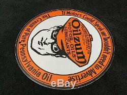 Vintage Oilzum Oil Service Porcelaine Station Signe Pompe À Essence Plate Rare