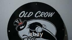 Vintage Old Crow Porcelaine Sign Station De Service D'essence Plaque De Pompe Cali Ad Rare