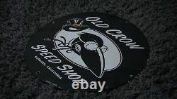 Vintage Old Crow Porcelaine Sign Station De Service D'essence Plaque De Pompe Cali Ad Rare