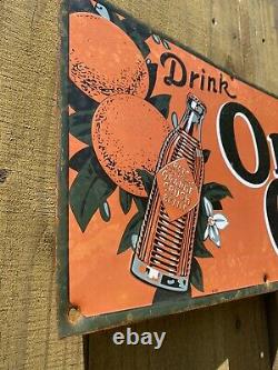 Vintage Orange Crush Sign Station De Service D'huile D'essence Soda Beverage Tin Tacker Rare