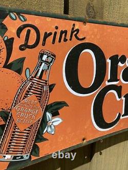 Vintage Orange Crush Sign Station De Service D'huile D'essence Soda Beverage Tin Tacker Rare