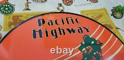 Vintage Pacific Highway Porcelaine Essence Station De Service Vieille Voiture Auto Signe