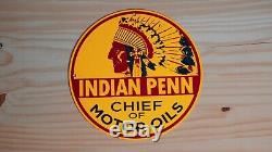 Vintage Penn Chef Indien Porcelain Signe Gaz Pompe À Huile Plate Station Service Rare