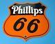 Vintage Phillips 66 Essence Porcelaine Station De Service De Gaz Et D'huile Plaque De Pompe