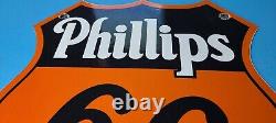 Vintage Phillips 66 Essence Porcelaine Station De Service De Gaz Et D'huile Plaque De Pompe