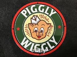 Vintage Piggly Wiggly Porcelaine Signe Plaque Gaz Huile Service Station De Pompage Rare