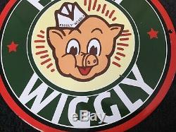 Vintage Piggly Wiggly Porcelaine Signe Plaque Gaz Huile Service Station De Pompage Rare
