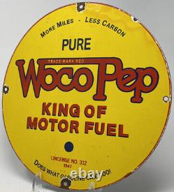 Vintage Pure Woco Pep Essence Porcelaine Signe Station D'essence Service D'huile À Moteur