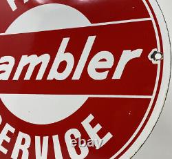 Vintage Rambler Partsn & Service Concessionnaire De Porcelaine Signe Station D'essence Pompe Huile