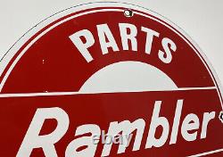 Vintage Rambler Partsn & Service Concessionnaire De Porcelaine Signe Station D'essence Pompe Huile