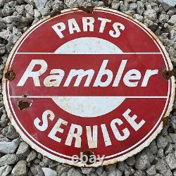 Vintage Rambler Porcelaine Plaque Métallique Station D'essence Auto Car Service Petroliana 12