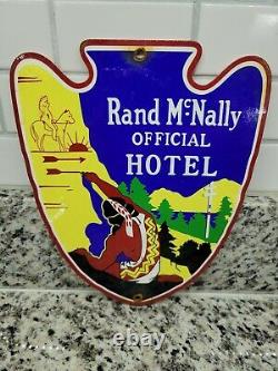 Vintage Rand Mcnaly Porcelain Sign Hotel Highway Map Gas Station Oil Service
