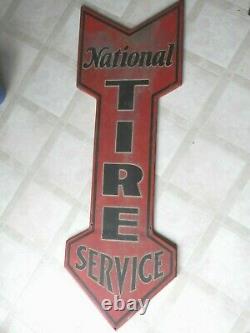 Vintage Rare Ca. Début Des Années 1900 National Tire Service Station-service 48 Metal Signvn