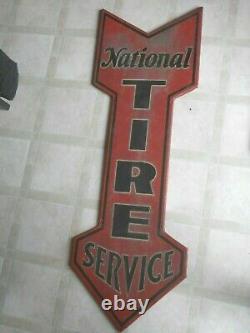 Vintage Rare Ca. Début Des Années 1900 National Tire Service Station-service 48 Metal Signvn