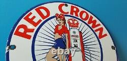 Vintage Red Crown Essence Porcelaine Station D’essence Station D’essence Pin Up Girl Sign