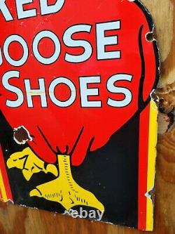 Vintage Red Goose Porcelaine Sign Chaussures Chaussures Service D'essence De La Station De Vente Au Détail