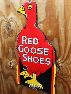 Vintage Red Goose Porcelaine Sign Chaussures Chaussures Service D'essence De La Station De Vente Au Détail