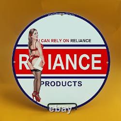 Vintage Rliance Girl Essence Porcelaine Station De Service De Gaz Plaque De Pompe Automatique