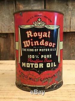 Vintage Royal Windsor Huile Moteur 1 Qt Tin Can Gas Service Station Connexion Automatique