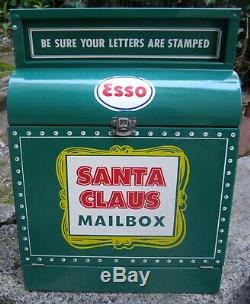 Vintage Santa Claus Esso Boîte Aux Lettres Station Service De Noël Affichage Signe Rare