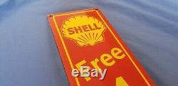 Vintage Shell Essence Porcelaine Libre Service Gaz Air Pump Station Sign Plate